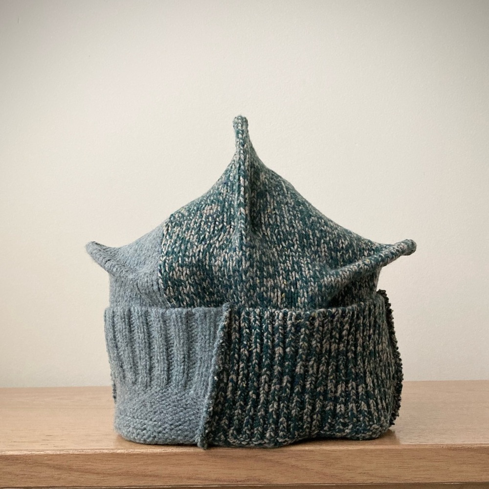 joodito origami crown lambswool sweater hat bucket beanie patchwork blue green